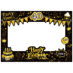 cadre photo noir doré guirlandes happy birthday party time smile festive