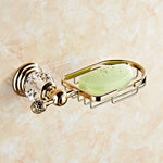 accessoires salle bain or cristaux porte serviettes savon gobelets élégants vis fixés