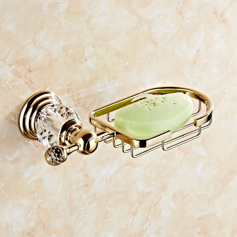 accessoires salle bain or cristaux porte serviettes savon gobelets élégants vis fixés