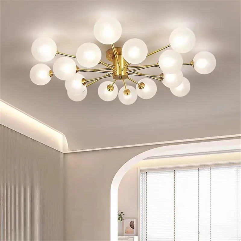 lampe suspension or sphères translucides moderne art déco lumière led 15 sources toucher interrupteur