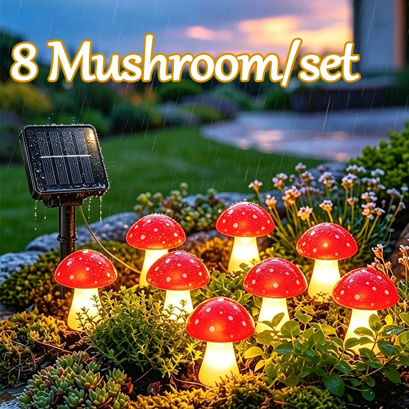 lampe solaire champignon rouge blanche lumineuse moderne extérieure jardin décoration points blancs chapeau