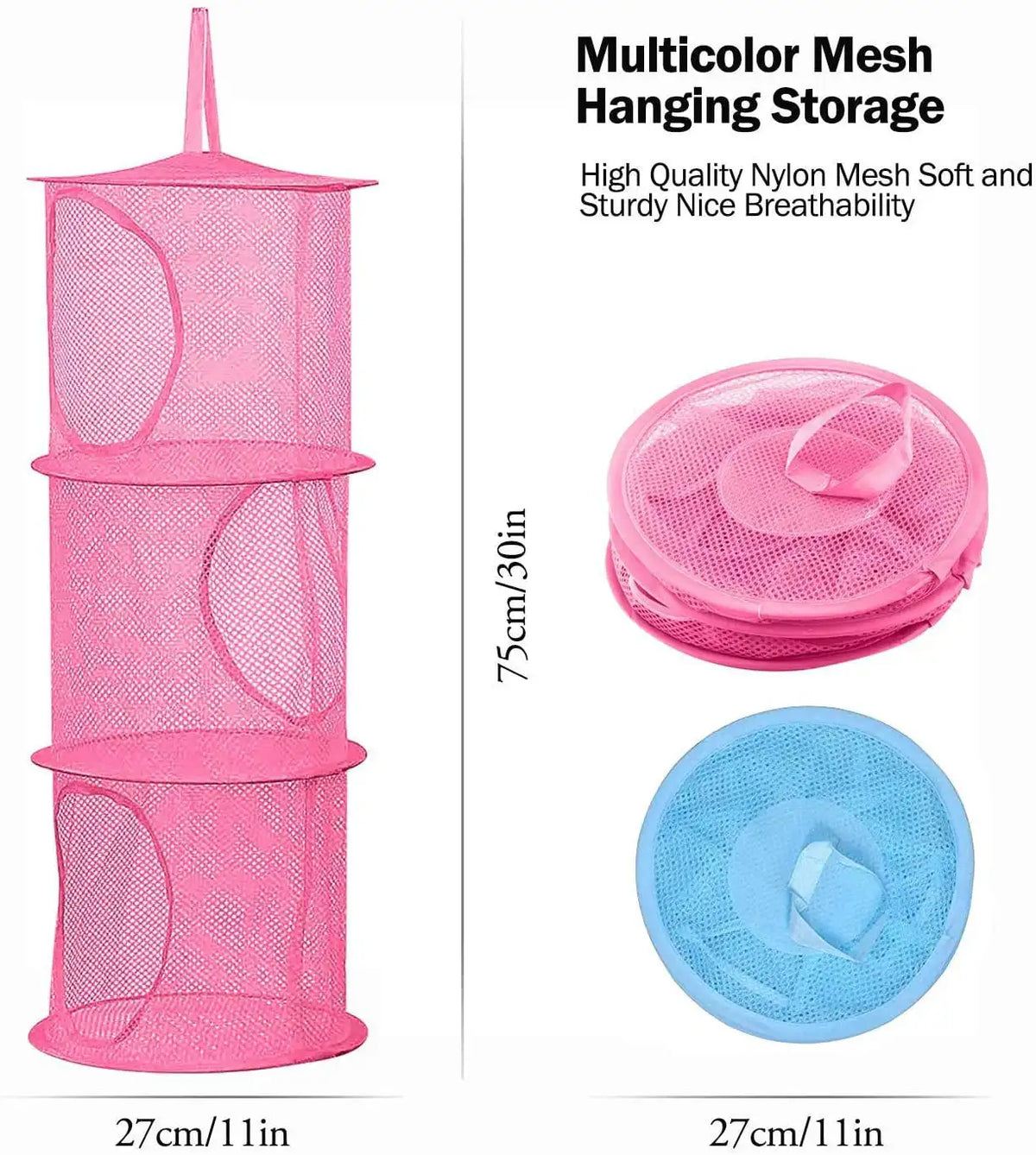sac rangement suspendu pliable rose bleu vert maille moderne respectueux environnement deux compartiments
