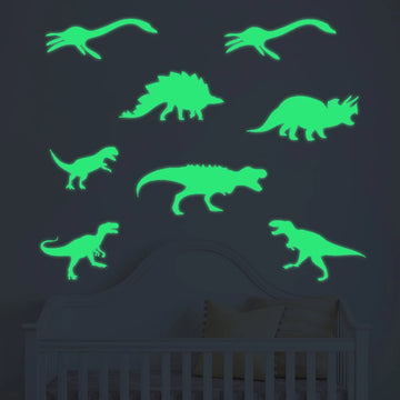 sticker mural dinosaure vert fluo brillant nuit décoration enfants moderne