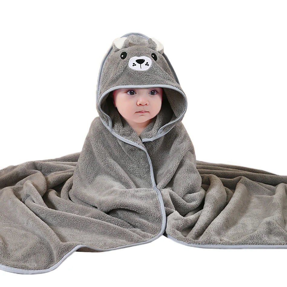 serviette bébé capuche animaux motifs doux microfibre brodés marron bleu gris rose verte