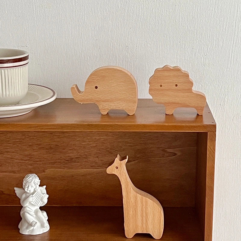 porte clés forme animaux bois naturel minimaliste suction lion girafe hippopotame tortue