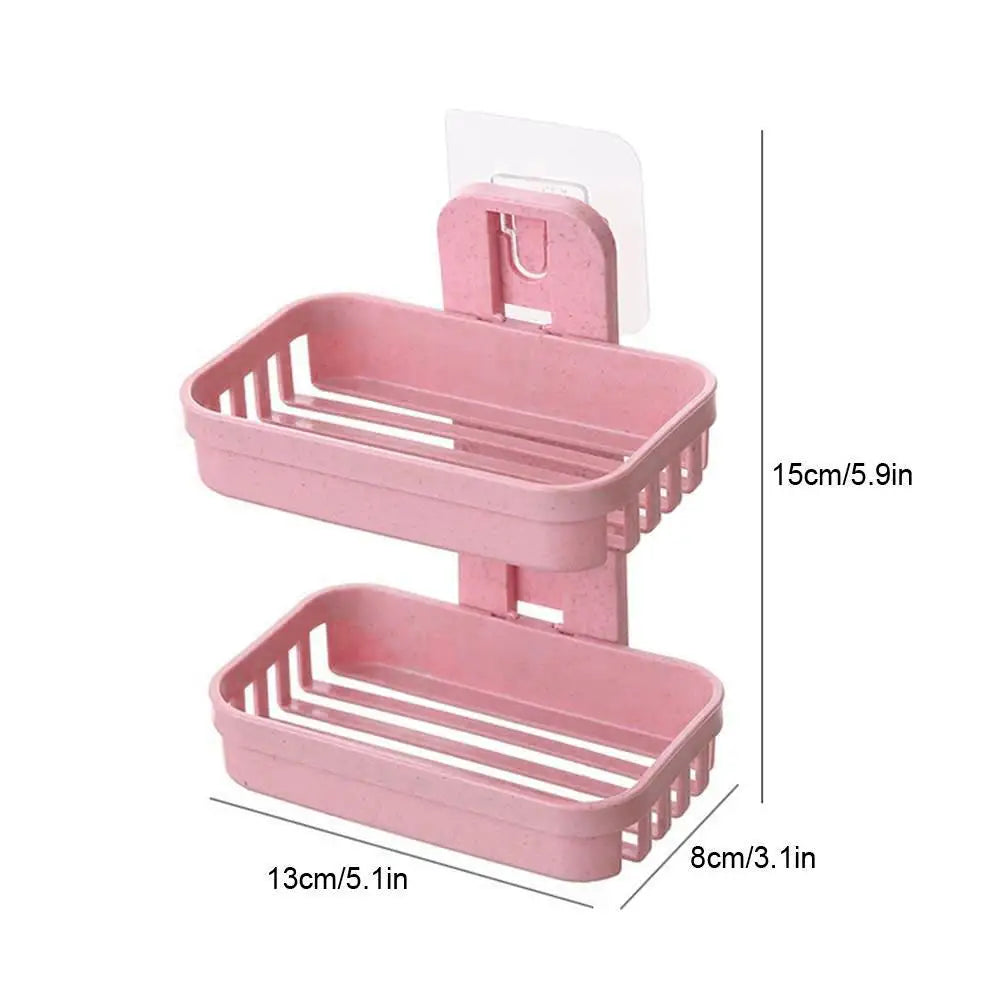 support savon adhésif moderne bleu rose beige texture granulée salle bain pratique amovible double