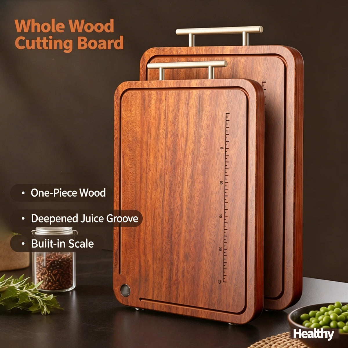 planches découper bois massif rainure jus graduée tablier beige viande hachée tomates concombres rustic