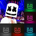 masque lumineux cosplay marshmello blanc noir souriant oreilles lapin texturé moderne câble électrique