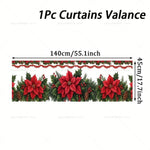 rideau fenêtre noël blanc rouge vert poinsettia houx opacité 140x45cm decoration façade cuisine