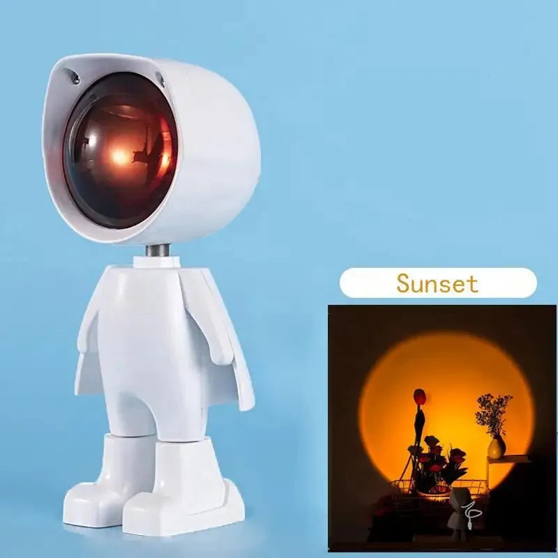 lampe projecteur coucher soleil couleurs changeables robot humanoïde moderne minimaliste blanc gris orange