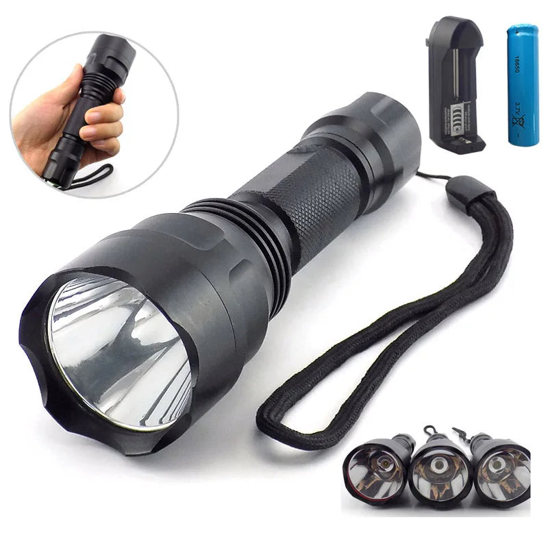 lampe torche led 1000lm 1500lm 2000lm 18650 rechargeable chasse camping pêche