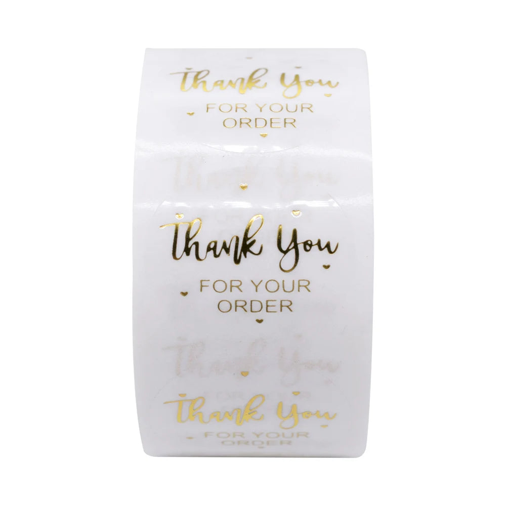 autocollants merci votre commande noir rose doré transparents élégants cœurs écriture manuscrite lot 50