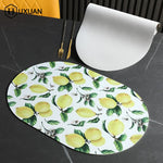 tapis table moderne fleurs feuilles citrons blanc vert jaune rouge beige