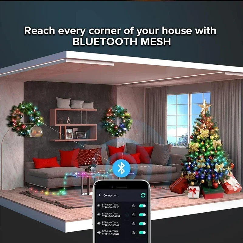 guirlande led multicolore bluetooth noel decoration diy partie exterieur maison