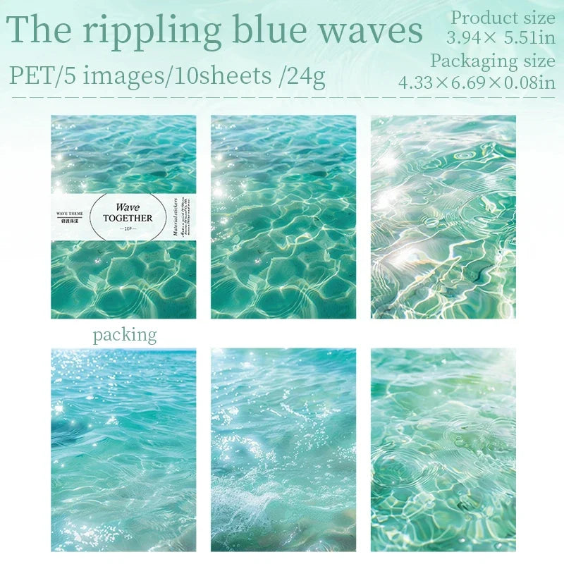 autocollants décoratifs vague mer cartes postales motifs ondulés marbrés floraux couleurs bleu vert rose