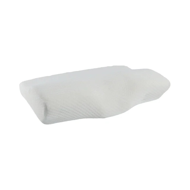 oreiller cou mousse mémoire forme papillon coton blanc texture moderne ergonomique arrondi fixations