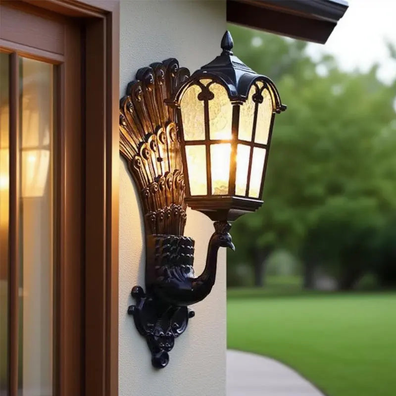 lampe murale classique vintage noir plumes dorées opacité mat extérieur éclairage maison ip65 led