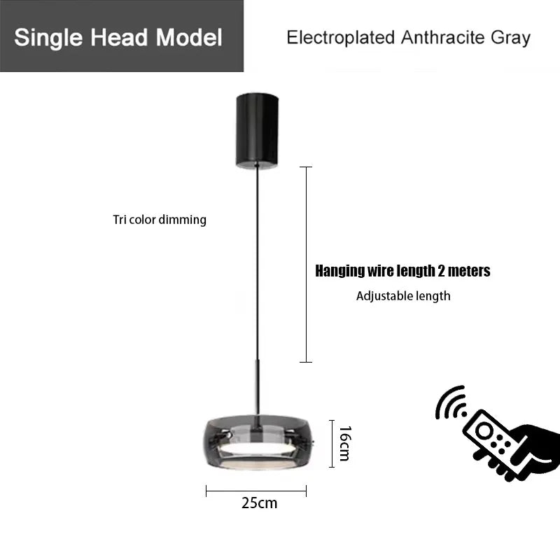 lampe suspendue moderne anthracite gris mat salon restaurant télécommande trois couleurs dimmable led