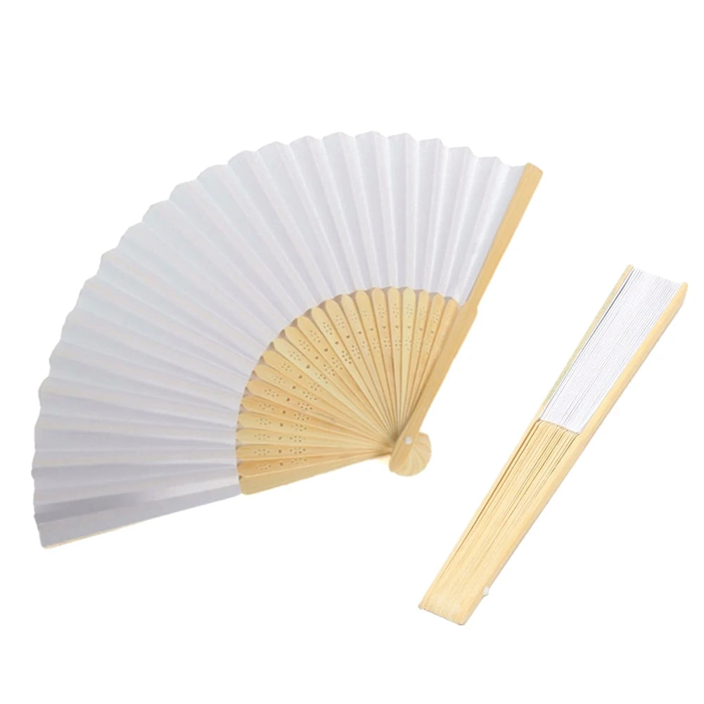 éventail pliant bambou papier blanc rayures traditionnel calligraphie peinture cadeau mariage bricolage