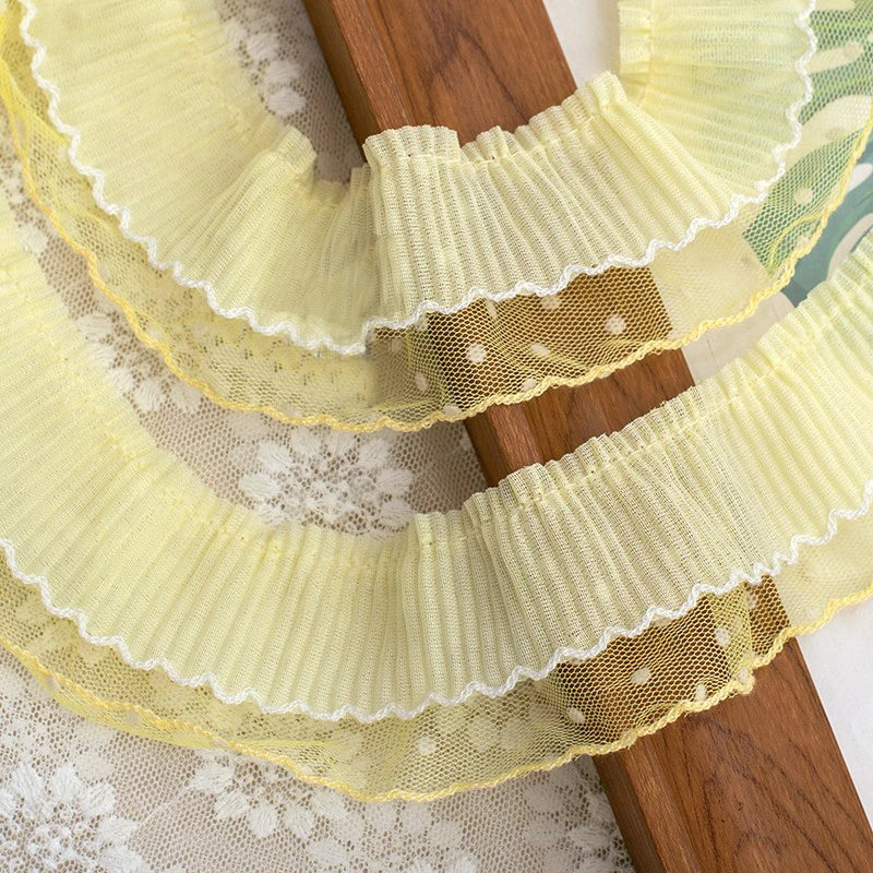 ruban plissé bleu rose jaune rayures dentelle vintage large 5cm polyester nylon occasion partie