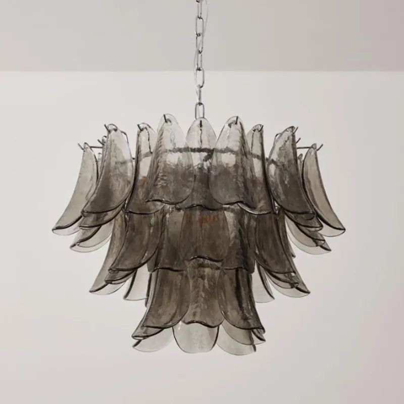 lampe suspendue gris foncé échancrures moderne plexiglas translucide chaîne métallique 6000k 4500k 3000k