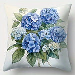 housse coussin fleurs hydrangeas bleu blanc vert classique 45x45cm zipper cache