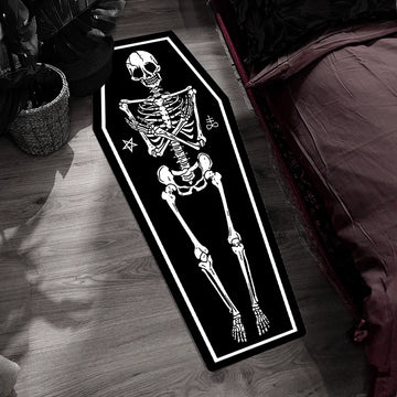 tapis gothique crânes squelettes pentagramme noir blanc rouge intérieur salon chambre