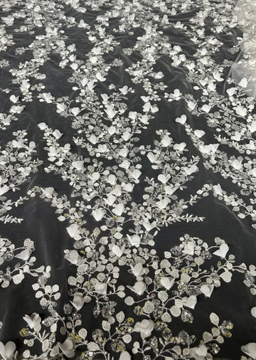 tissu dentelle mariage motif floral 3d élégant opacité broderie tulle français écologique soluble eau