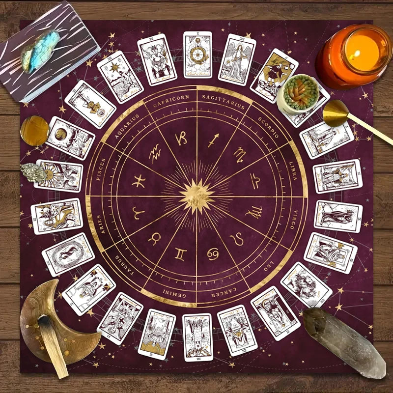 tapis tarot zodiaque astrologique cartes tarot noir violet bleu marine moderne mystique geométrique