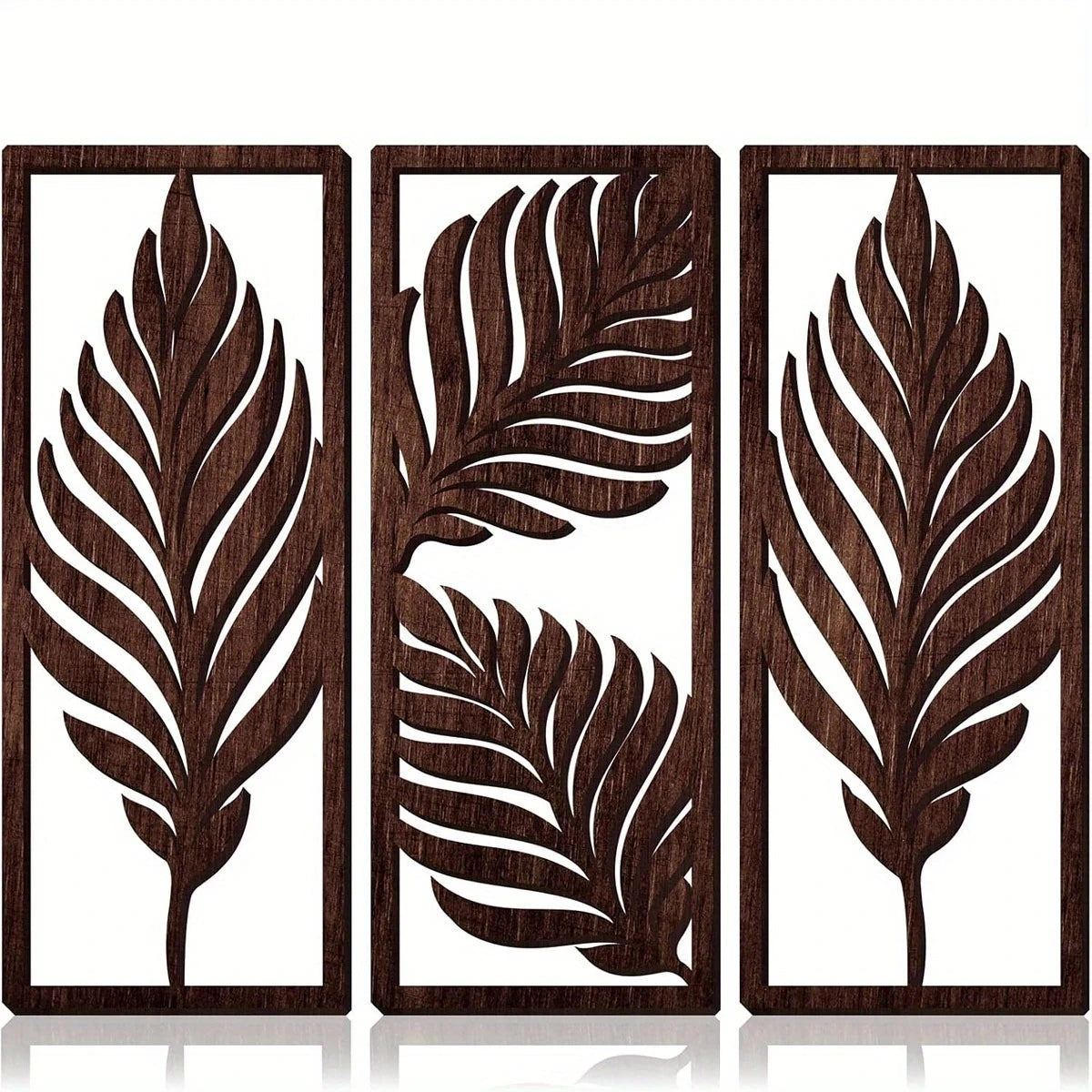 plaque murale bois feuilles stylisées marron noir vintage boho chic crochets gravure