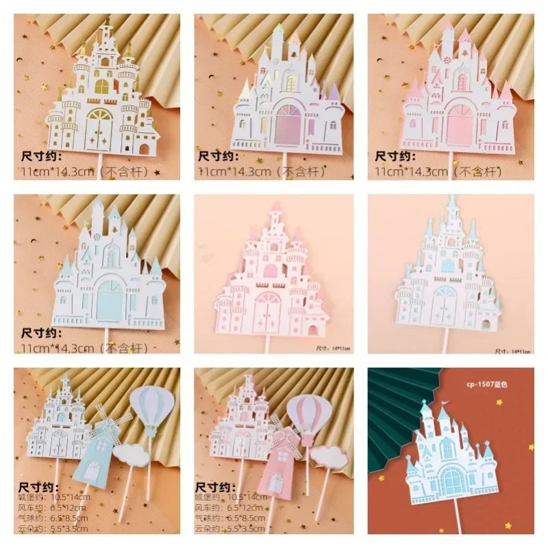 décoration gâteau château conte fées rose blanche bleue or anniversaire enfant fête