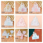 décoration gâteau château conte fées rose blanche bleue or anniversaire enfant fête