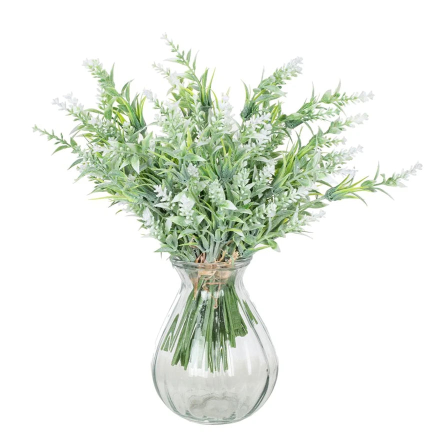 bouquet artificiel fleurs blanches feuilles vertes moderne minimaliste décoration intérieure événements fêtes vase ruban