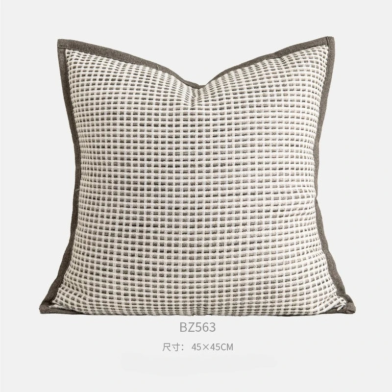 taies d'oreiller géométriques coton lin blanc gris beige modernes élégantes carrées