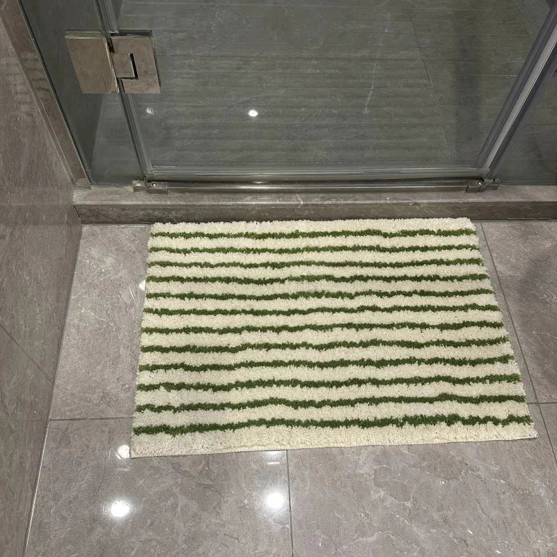 tapis moderne blanc vert rayures antidérapant salle bain buanderie entrée minimaliste non glissant machine