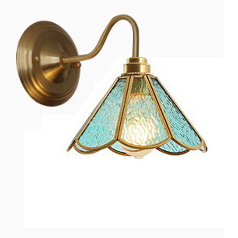 lampe murale tiffany verre coloré art deco floral led or blanc
