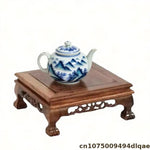présentoir bois rétro base massive pot fleur vase miniature sculpture chinois artisanal