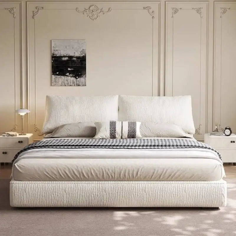 lit moderne beige clair tissage bois 150cm 180cm 200cm minimaliste chambre coucher