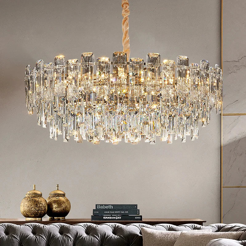 lustre suspendu cristal doré moderne lampe salon salle manger luxe élégant