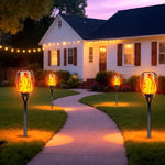 lanterne solaire led effet flamme vacillante moderne noire motif floral étancheextérieur jardin allée patio