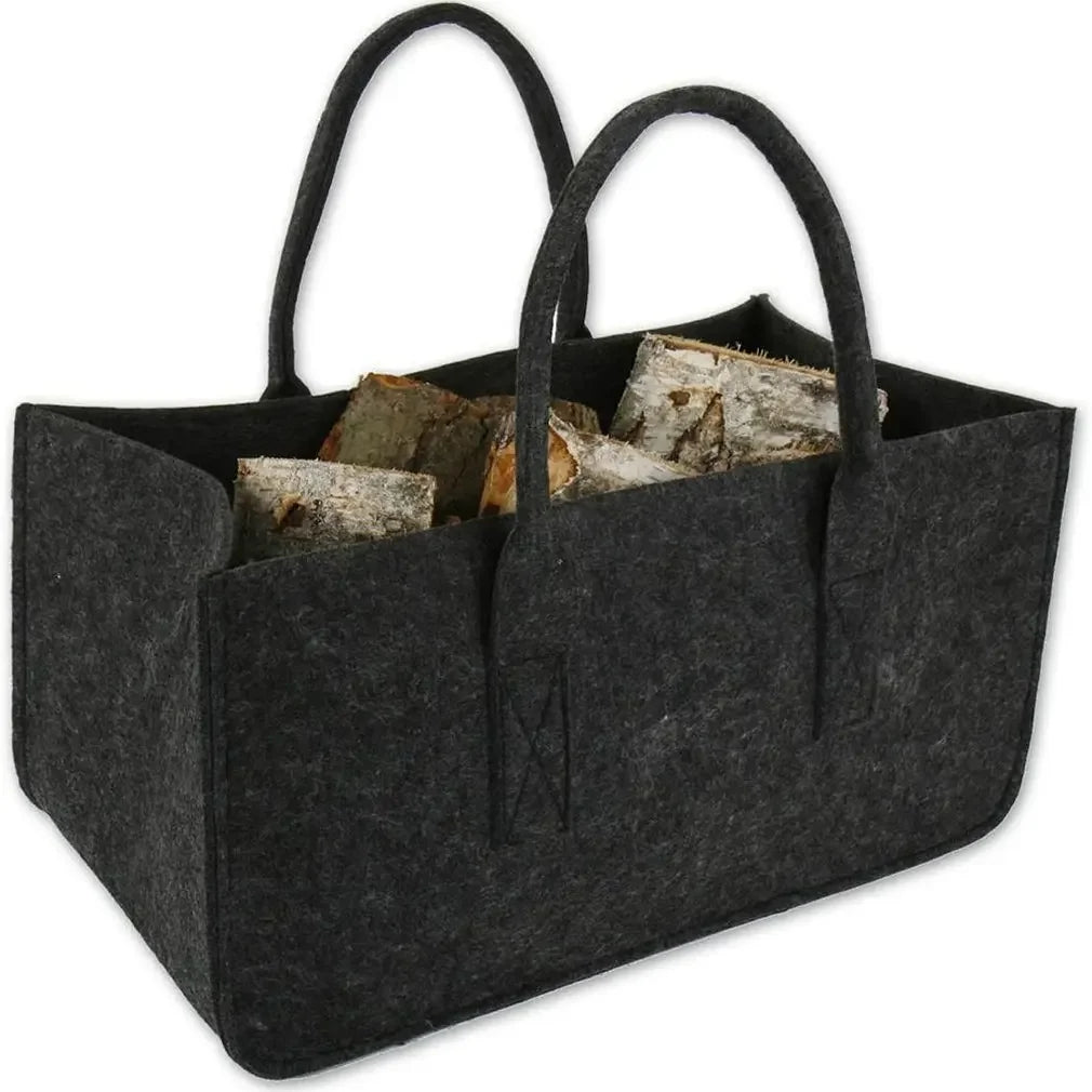 sac bois chauffage feutre noir robuste deux poignées moderne pratique transport facileDecorationIntérieur