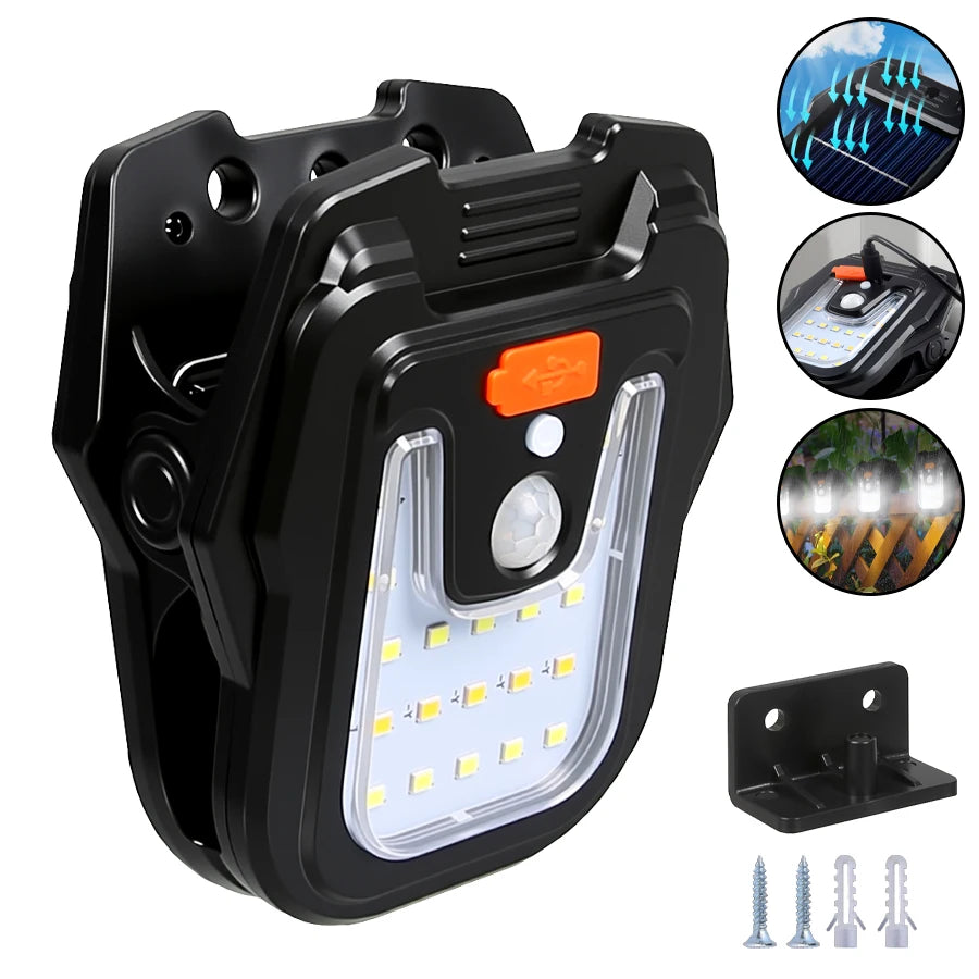 lampe solaire détecteur mouvement clip noir moderne éclairage extérieur urgence