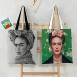 sac main toile blanc motif floral moderne poignées noires fleurs femme réutilisable grande capacité