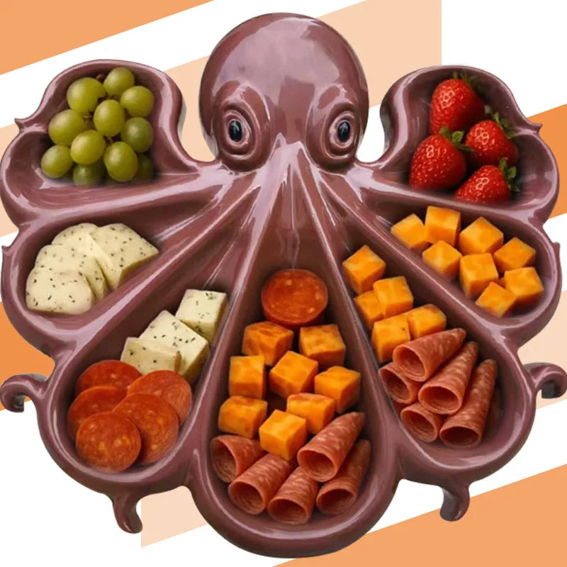 plateau alimentaire forme octopus compartiments couleur rose effet bois décoratif marron ludique transparent