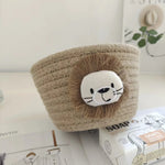 panier rangement tressé lion enfant decoratif beige blanc marron texturé utilisation multiple