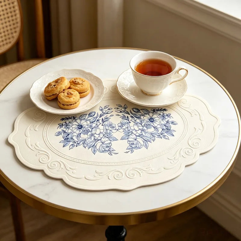 placemat blanc fleurs texture embossée silicone classique vintage antidérapant isolation table