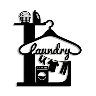 lettres décoratives moderne lettre stylisée icônes lavage machine laver lessive vêtements accrochés panier linge