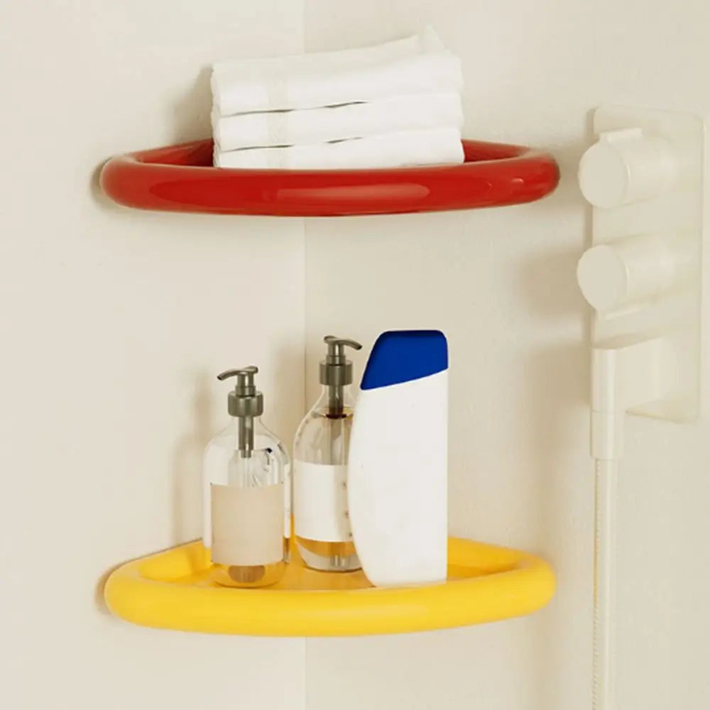 étagère d'angle jaune moderne adhésif réutilisable salle bain plat lisse plastique pvc clips multiple