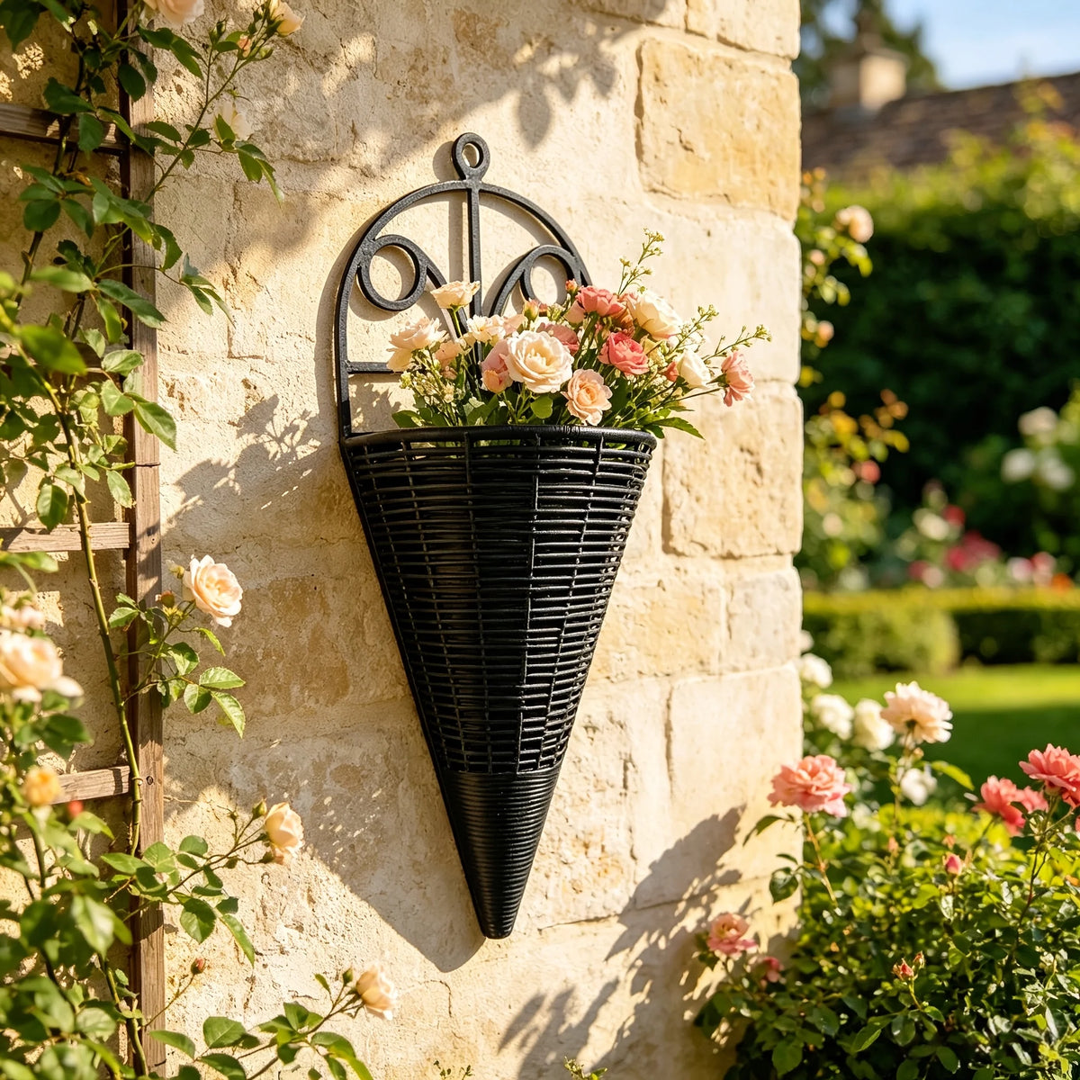 supports muraux fleurs tressés noir beige jaune vert fixations murales portable décoration intérieure extérieure