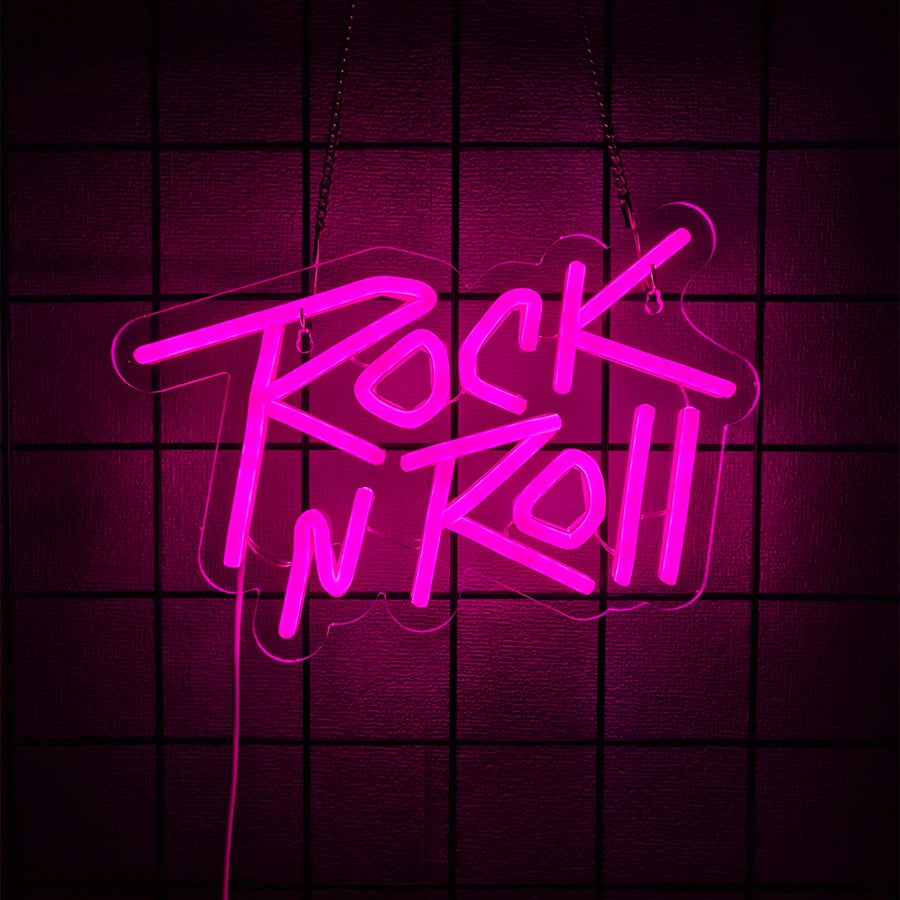 néon lumineux rock roll ac dc high voltage couleurs vives logo texte fixations